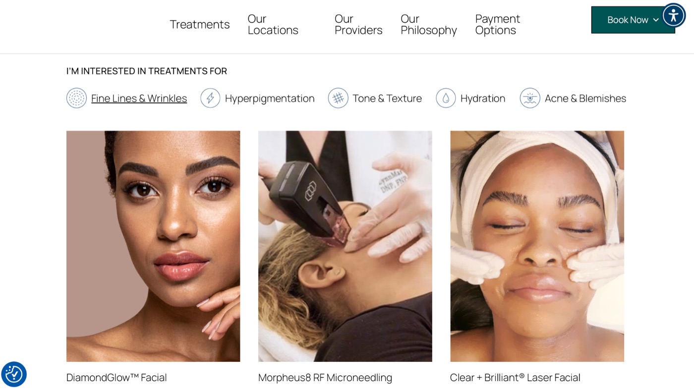 Ever/Body website &mdash; &lsquo;Shop by Concern&rsquo; navigation for browsing treatments by skin concern