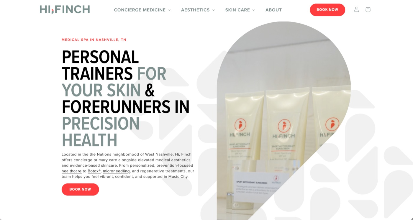 Hi, Finch website &mdash; bold editorial typography with custom teardrop graphics