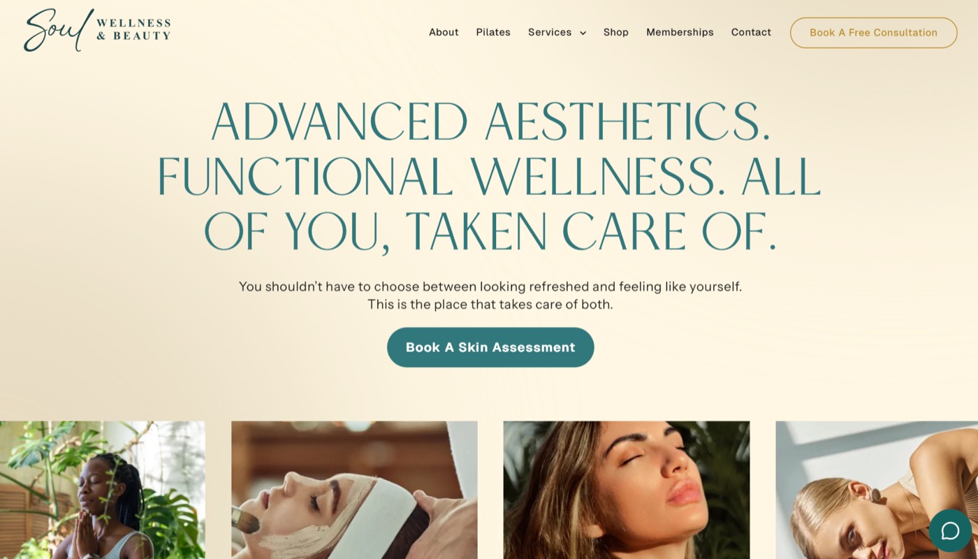 Soul Wellness & Beauty website &mdash; cream palette with deep teal serif typography