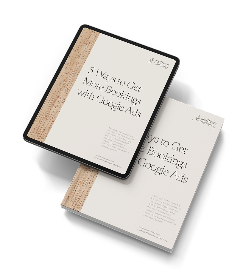 The 5 Ways to Get More Bookings With Google Ads guide shown on a tablet