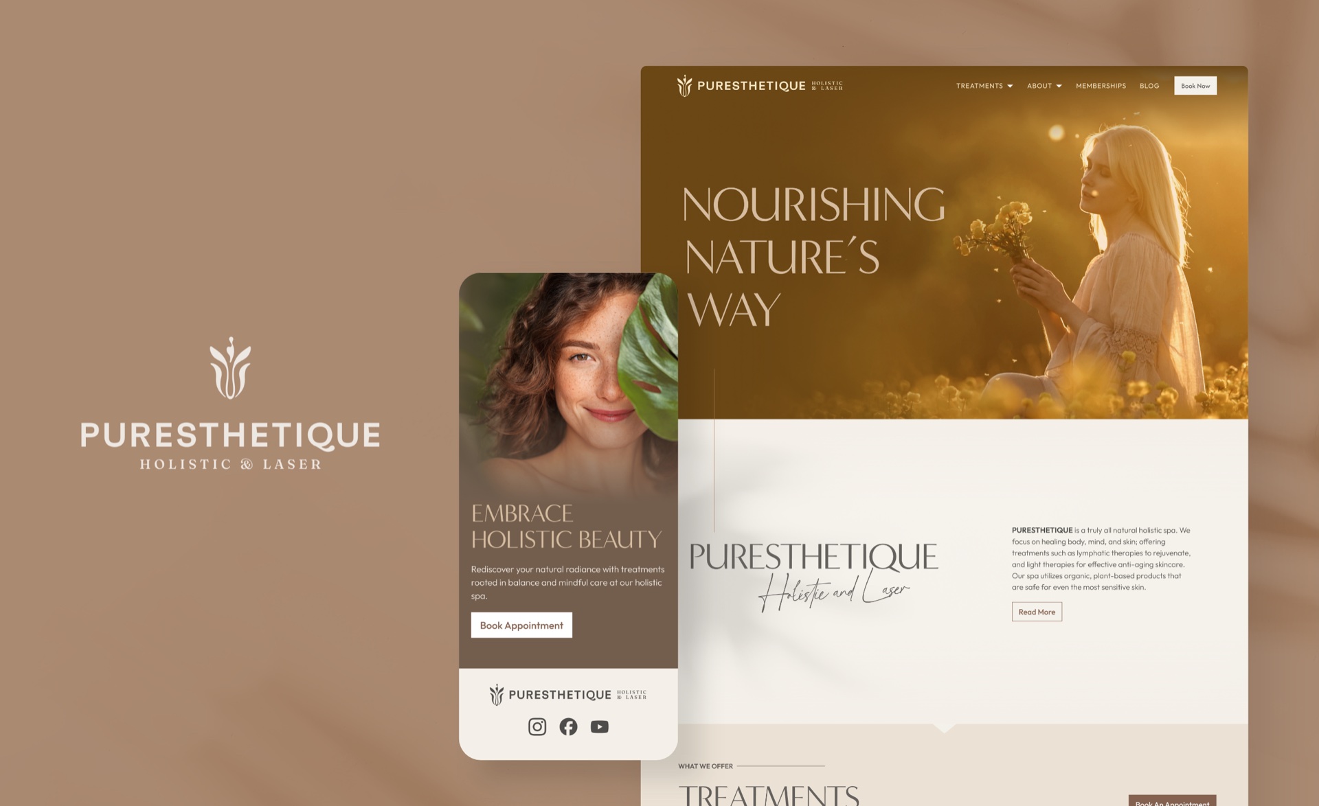 Puresthetique brand and website across phone and desktop