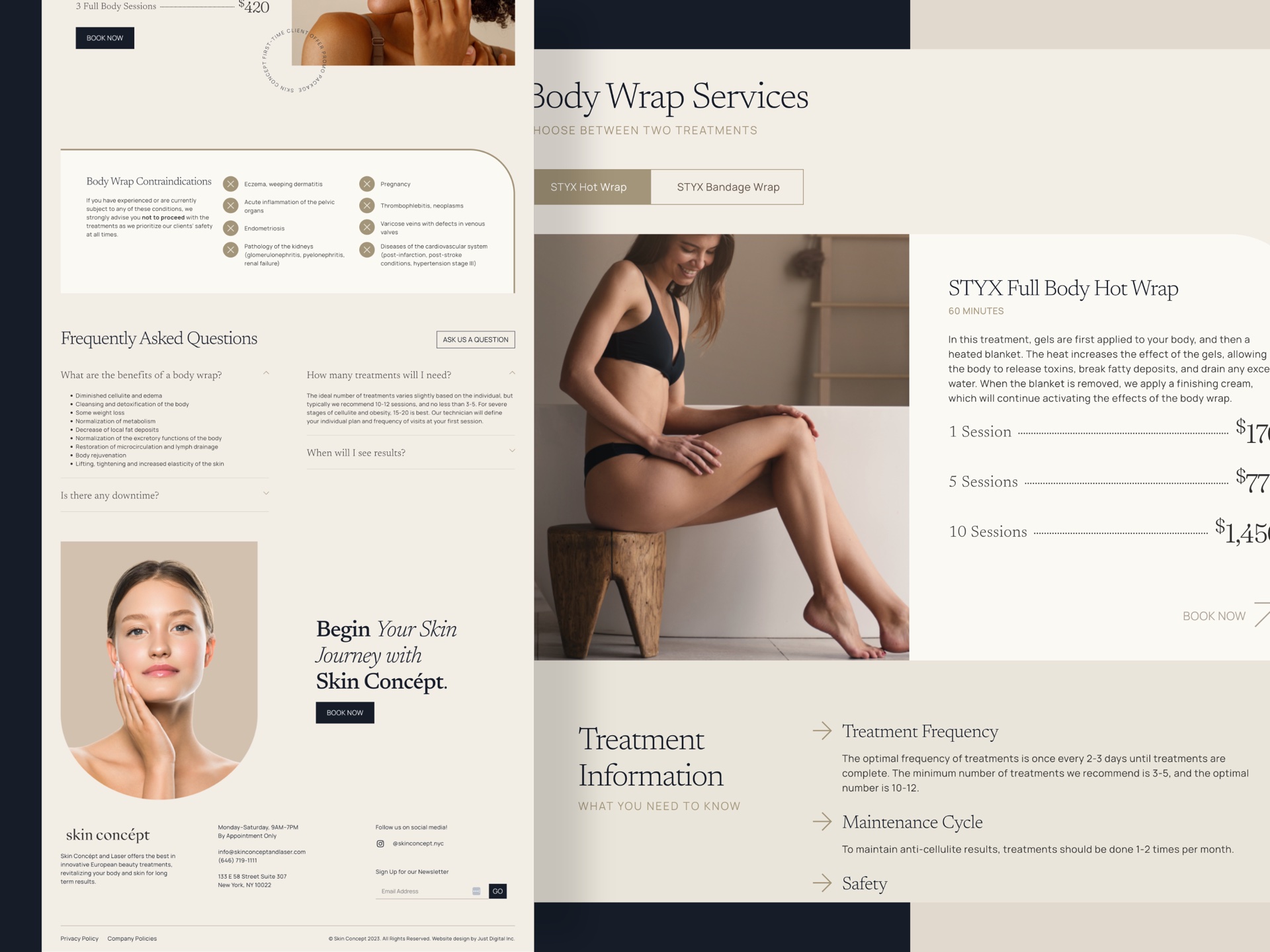Skin Concept website — body wrap services and booking